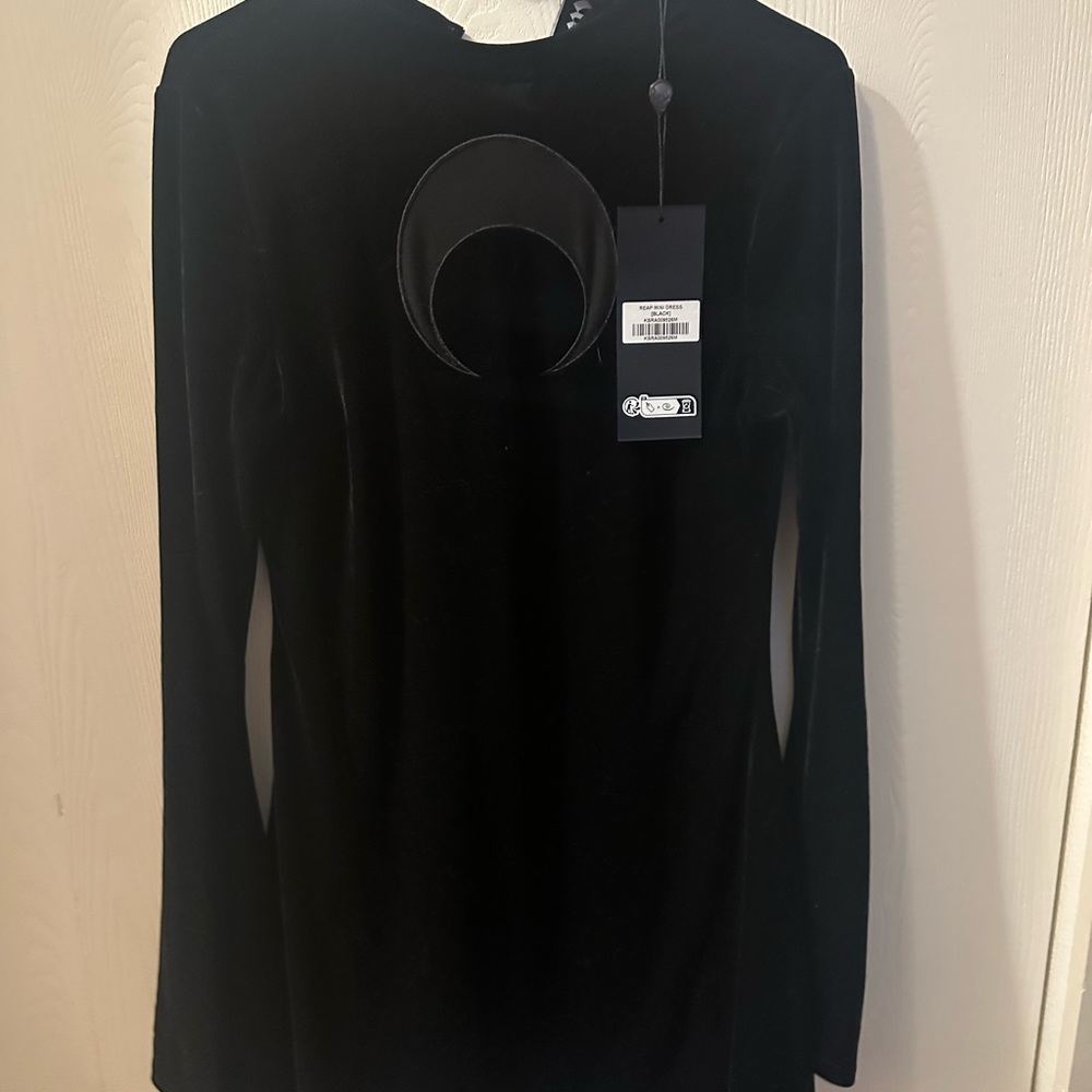 Killstar Black Velvet Long-Sleeve Dress with Crescent Cutout